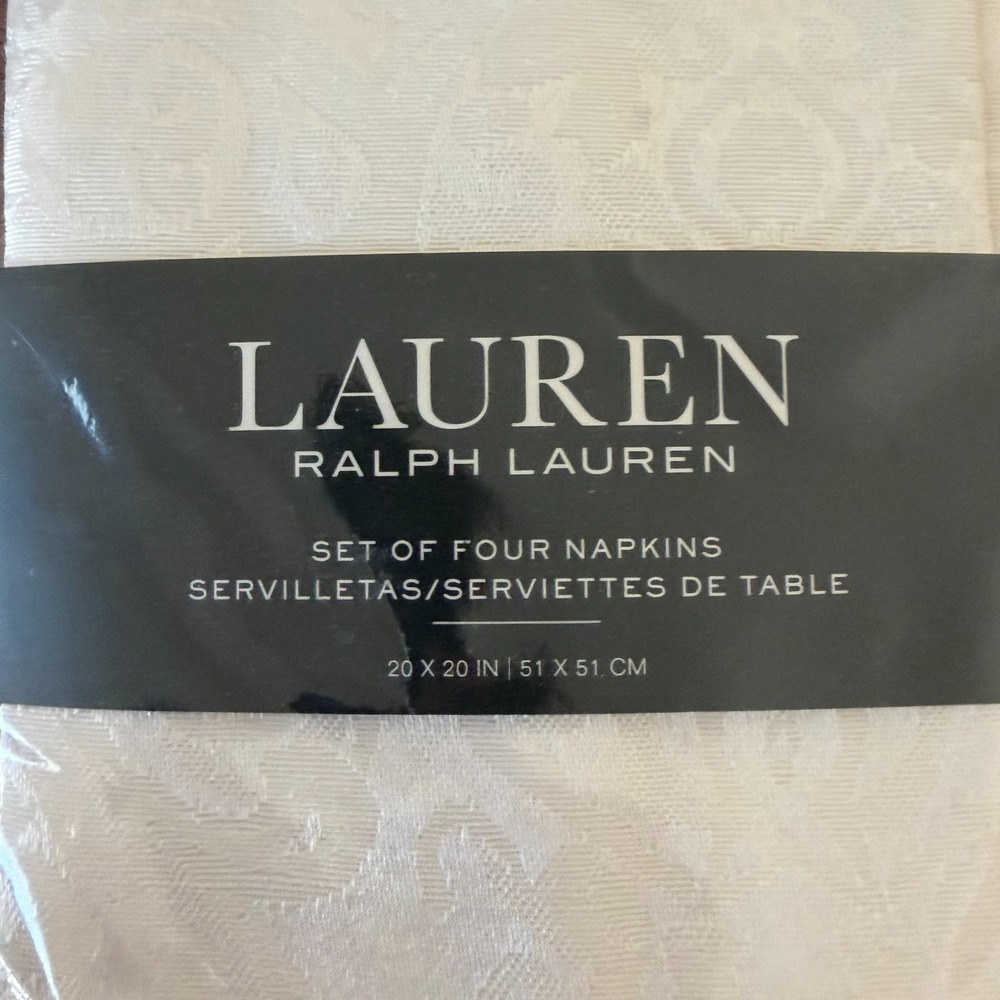 Lauren Ralph Lauren Set of 4 Brigitte Damask Napkins 20" x 20" Ivory White - Picture 2 of 6